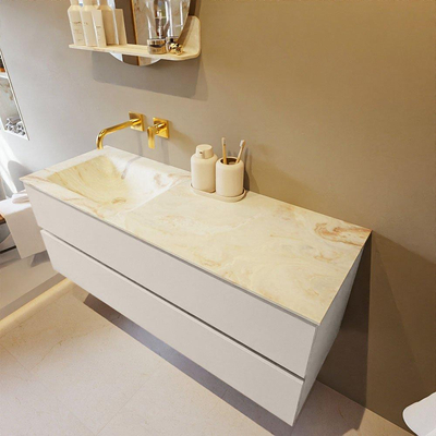 MONDIAZ VICA-DLUX Ensemble meuble de salle de bains - 130cm - meuble bas linen - 2 tiroirs - lavabo encastré cloud gauche - sans trous de robinet - version haute 60cm - frape