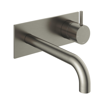 Hotbath Cobber partie apparente robinet mitigeur de lavabo encastré avec plaque murale et bec 18 cm nickel brossé