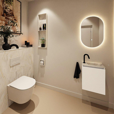 MONDIAZ TURE-DLUX Meuble toilette - 40cm - Talc - EDEN - vasque Ostra - position droite - 1 trou de robinet