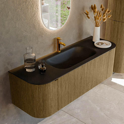 Mondiaz KURVE Badkamermeubelset - 140x46x40cm - 1 lade - 2 deuren - wastafel solid surface - midden - 1 kraangat - Dusk