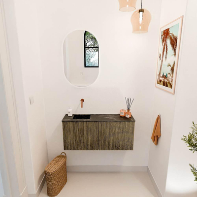 Mondiaz JOYA-DLUX 90cm toiletmeubel - kleur Dusk - Wastafel FAYE positie Links Zonder kraangat kleur Lava.