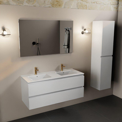 Mondiaz AIVY Ensemble de meuble - 120x45x50cm - 2 trous de robinet - 2 vasques talc céramique - Gauche et droite - 2 tiroirs - avec miroir - MDF Talc