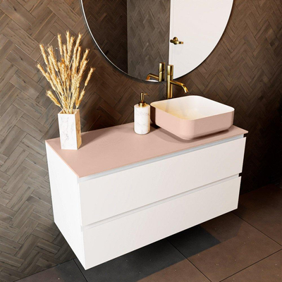 Mondiaz TOP 46 Topblad - 100x46x0.9cm - geschikt voor afdekplaat - Solid surface - Rosee