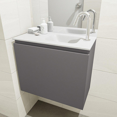 Mondiaz OLAN Meuble lave-mains 60x30x40cm 1 trou de robinet 1 tiroir Dark grey mat avec lavabo LEX Droite Solid Surface Blanc