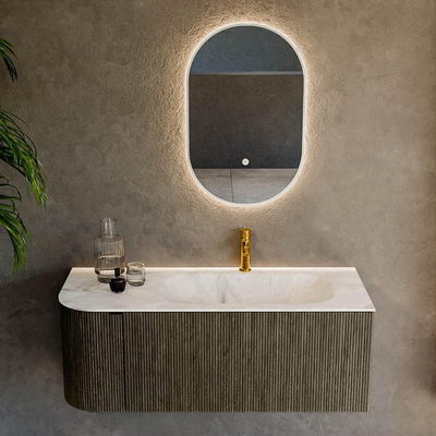Mondiaz KURVE-DLUX Ensemble de meuble de salle de bains - 115x46x40cm - 1 tiroir - 1 porte - lavabo solid surface - droit - 1 trou de robinet - Shadow