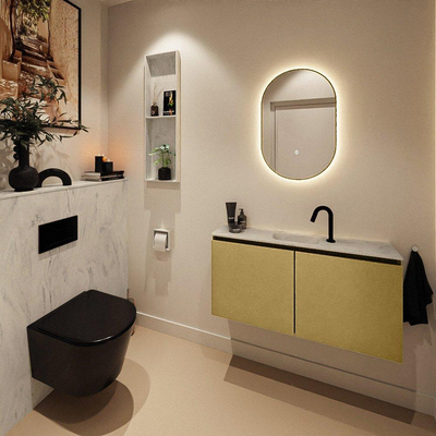 MONDIAZ TURE-DLUX Meuble toilette - 100cm - Oro - EDEN - vasque Opalo - position centrale - 1 trou de robinet