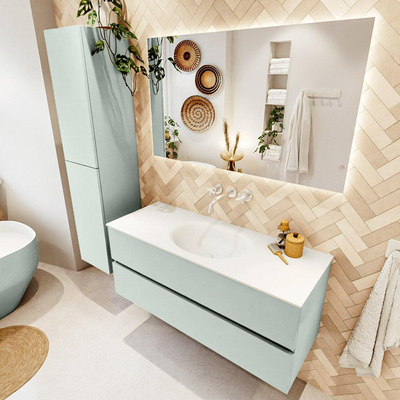 Mondiaz VICA ensemble de meuble de salle de bain - 120cm - meuble sous-vasque greey - 2 tiroirs - lavabo moon milieu - sans trous de robinet - couleur talc - miroir LED - version XL 60cm de haut