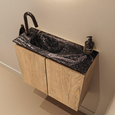 MONDIAZ TURE-DLUX Meuble de toilettes 60 cm Washed Oak. Lavabo EDEN Lava position à gauche. Avec 1 trou de robinet.