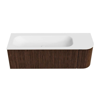 MONDIAZ KURVE Meuble de salle de bains 135 cm avec module 25 R couleur Walnut avec 1 tiroir et 1 porte. Lavabo BIG MEDIUM gauche sans trou de robinet Talc.