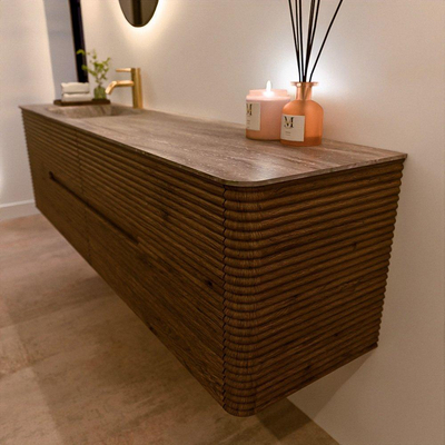Mondiaz CIRO-DLUX Badkamermeubelset - 180x45x50cm - Solid surface wastafel Oza - 1 wasbak Links - 1 kraangat - 4 lades - Dusk