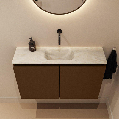 MONDIAZ TURE-DLUX Meuble toilette - 80cm - Rust - EDEN - vasque Ostra - position centrale - sans trou de robinet