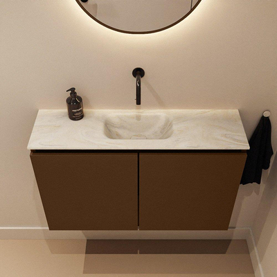 MONDIAZ TURE-DLUX meuble WC 80 cm Rust. EDEN lavabo Ostra position centrale. Sans trou de robinet.