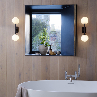 Astro Tacoma Twin Applique/Plafonnier - 230V - IP44 - bulbeux - verre blanc - noir mat