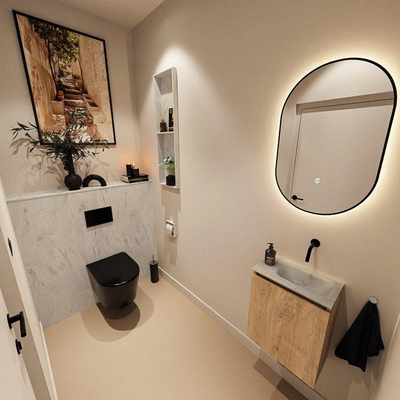 MONDIAZ TURE-DLUX Toiletmeubel - 40cm - Washed Oak - EDEN - wastafel Opalo - positie rechts - Zonder kraangat