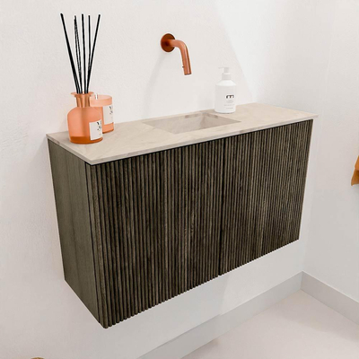 Mondiaz JOYA-DLUX 70cm meuble de salle de bains - couleur Shadow - Vasque FAYE position Milieu Sans trou de robinet couleur Frappe.