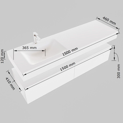 Mondiaz ALAN-DLUX Badkamermeubelset - 70x46cm - 2 lade - vrijhangende wastafel - 1 kraangat - 2 links - Dark brown (eiken donker)