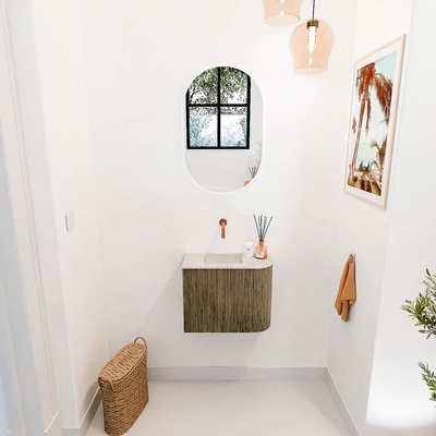Mondiaz JOYA-DLUX 51.6cm toiletmeubel - ronding rechts kleur Dusk - Wastafel FAYE positie Links Zonder kraangat kleur Ostra.
