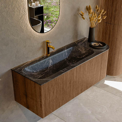 MONDIAZ KURVE-DLUX 125cm Meuble salle de bain avec module 25 D - couleur Walnut - 1 tiroir - 1 porte - vasque BIG MEDIUM gauche - 1 trou de robinet - couleur Lava