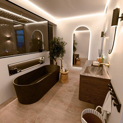 Mondiaz CIRO-DLUX Meuble de salle de bains - 130x45x50cm - Vasque en solid surface Sombra - 1 bassin à droite - sans trous de robinet - 4 tiroirs - Dusk