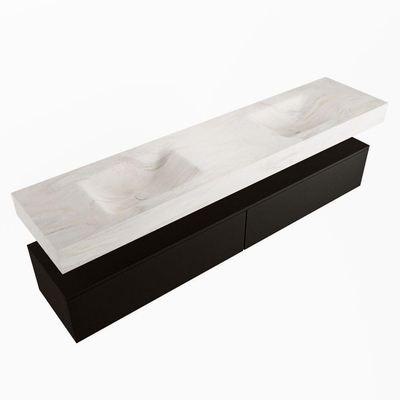 Mondiaz ALAN-DLUX Ensemble de meuble - 200cm - meuble Urban mat - 2 tiroirs - Lavabo Cloud Ostra suspendu - vasque gauche et droite - 0 trous de robinet