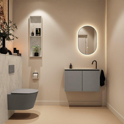 MONDIAZ TURE-DLUX Meuble toilette - 80cm - Smoke - EDEN - vasque Opalo - position droite - 1 trou de robinet