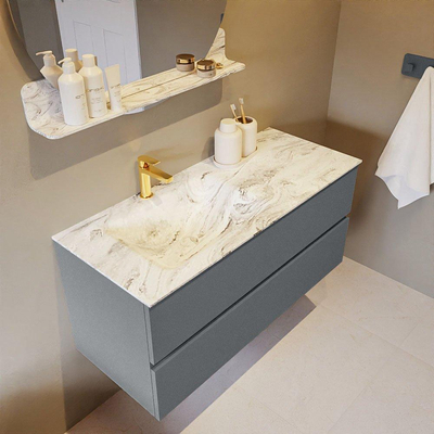 MONDIAZ VICA-DLUX Ensemble meuble de salle de bains - 110cm - sous-meuble plata - 2 tiroirs - lavabo encastré cloud à gauche - 1 trou de robinet - version haute 60cm - glace