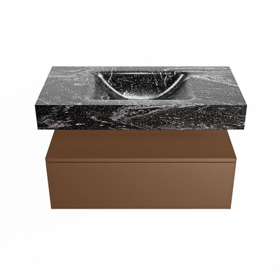 Mondiaz ALAN-DLUX Ensemble de meuble - 90cm - meuble Rust mat - 1 tiroir - Lavabo Cloud Lava suspendu - vasque Centre - 1 trou de robinet