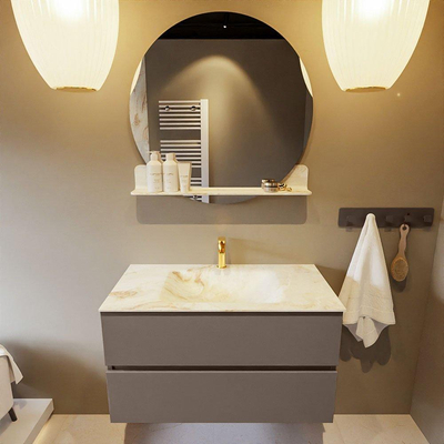 MONDIAZ VICA-DLUX Ensemble meuble de salle de bains - 90cm - meuble bas smoke - 2 tiroirs - lavabo encastré cloud centré - 1 trou de robinet - version haute 60cm - frape