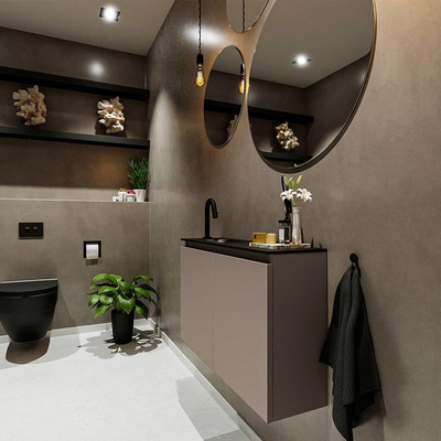 MONDIAZ TURE Kit lave-mains - 80x23x50cm - 1 trou de robinet - 2 portes - fumée mate - Lavabo à gauche - Solid Surface Noir