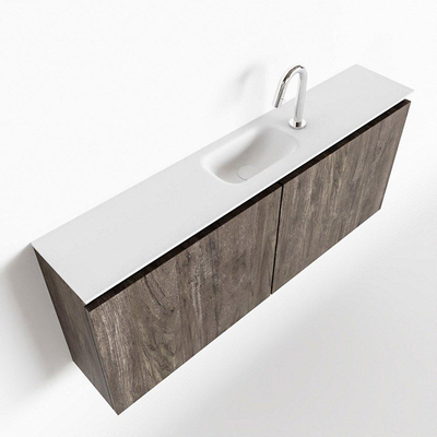 MONDIAZ TURE Toiletmeubel 120x23x50cm met 1 kraangaten 2 deuren dark brown mat Wastafel Eden midden Solid Surface Wit