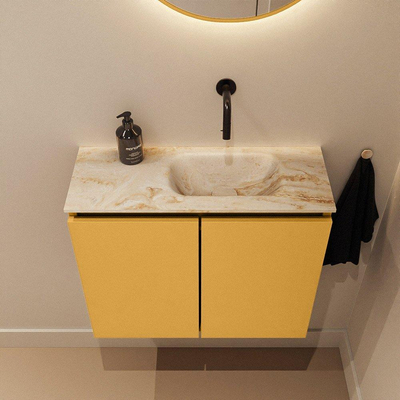 MONDIAZ TURE-DLUX Meuble toilette - 60cm - Ocher - EDEN - vasque Frappe - position droite - sans trou de robinet