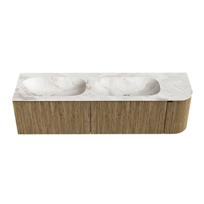 Mondiaz KURVE-DLUX Badkamermeubelset - 165x46x40cm - 2 lade - 1 deur - wastafel solid surface - dubbel / links - zonder kraangat - Dusk