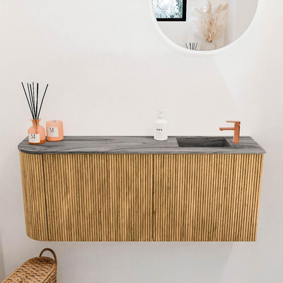 Mondiaz JOYA-DLUX 101.6cm toiletmeubel - ronding links kleur Oak - Wastafel FAYE positie Rechts 1 kraangat kleur Sombra.