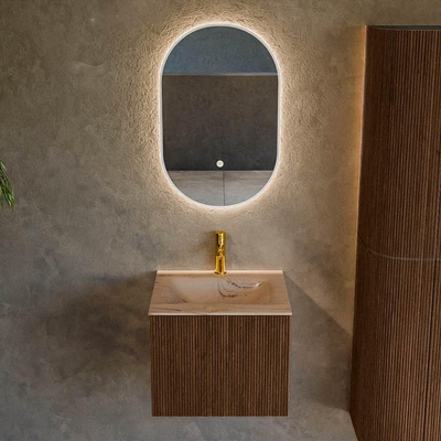 MONDIAZ KURVE-DLUX Meuble de salle de bains 50 cm couleur Walnut avec 1 tiroir et 0 porte. Lavabo GRUNNE Central 1 trou de robinet Arena.