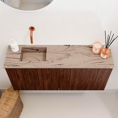 Mondiaz JOYA-DLUX 90cm toiletmeubel - kleur Ruby - Wastafel FAYE positie Links Zonder kraangat kleur Arena.
