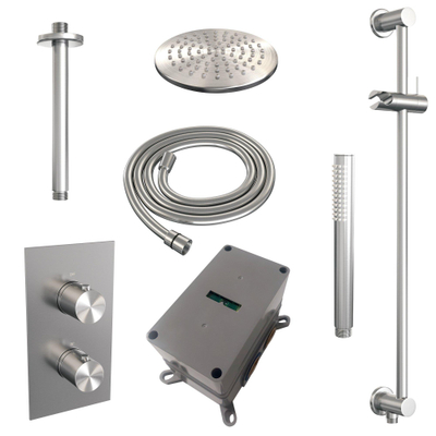 Brauer Brushed Edition Ensemble de douche de tête encastré - douche de tête 20 cm - 2 fonctions - barre de douche - avec partie encastrée - douchette à main bâton 1 jet - inox brossé PVD