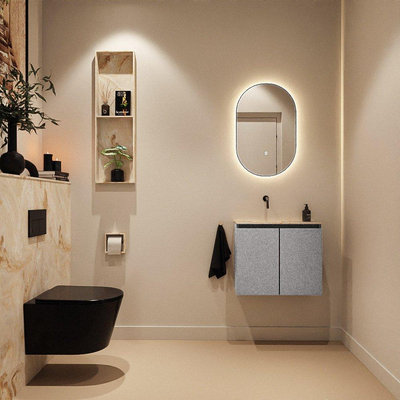 MONDIAZ TURE-DLUX Meuble toilette - 60cm - Plata - EDEN - vasque Frappe - position gauche - sans trou de robinet