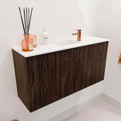 Mondiaz JOYA 80cm toiletmeubel - kleur Walnut - Wastafel FAYE positie Midden 1 kraangat kleur Talc.