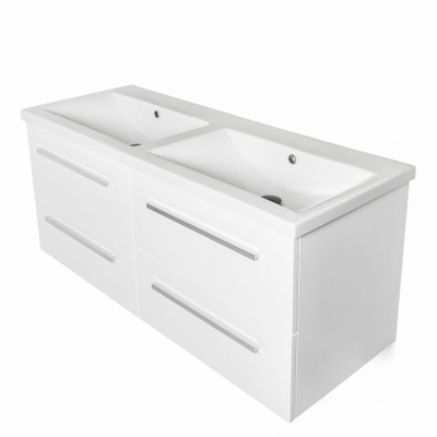 Saniclass Bari Meuble lavabo - 120x47x3.5cm - trop-plein - 2 lavabos - gauche droite 2 trous de robinet - céramique - blanc
