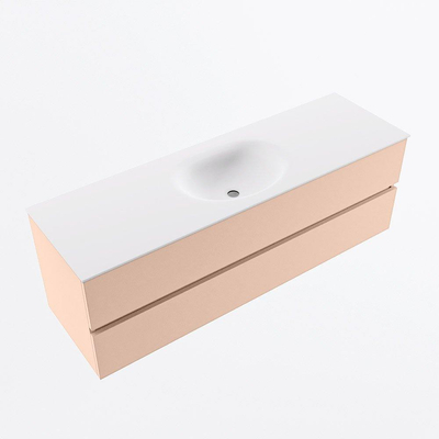 Mondiaz VICA ensemble de meuble de salle de bain - 150cm - meuble sous-vasque rosee - 2 tiroirs - lavabo moon milieu - sans trous de robinet - version haute de 60cm - talc