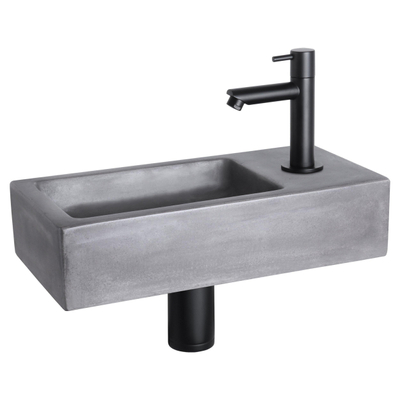Differnz Ravo fonteinset - 38.5x18.5x9cm - Rechthoek - 1 kraangat - Recht matte zwarte kraan - beton donkergrijs