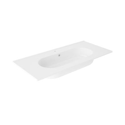 Adema Chaci PLUS Ensemble de meuble - 99.5x86x45.9cm - 1 vasque ovales en céramique Blanc - 1 trou de robinet - 3 tiroirs - miroir rectangulaire - Noir mat