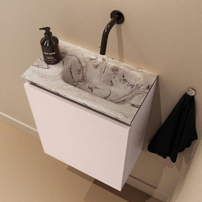 MONDIAZ TURE-DLUX Meuble de toilettes 40 cm Rosee. EDEN lavabo Glace position droite. Sans trou de robinet.