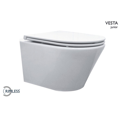 Wiesbaden Vesta junior cuvette suspendue rimless raccourcie avec abattant Flatline softclose et déclipsage rapide blanc brillant