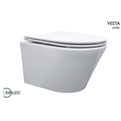 Wiesbaden Vesta-Junior spoelrandloos wandcloset wit 47cm +Flatline zitting wit