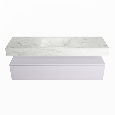 Mondiaz ALAN-DLUX Ensemble de meuble - 150cm - meuble Cale mat - 1 tiroir - Lavabo Cloud Opalo suspendu - vasque Centre - 0 trous de robinet