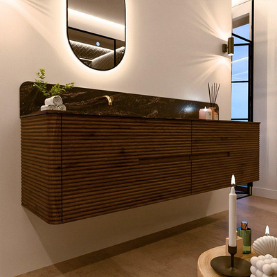 Mondiaz CIRO-DLUX Badkamermeubelset - 190x45x50cm - Solid surface wastafel Lava - 1 wasbak Links - zonder kraangaten - 4 lades - Dusk