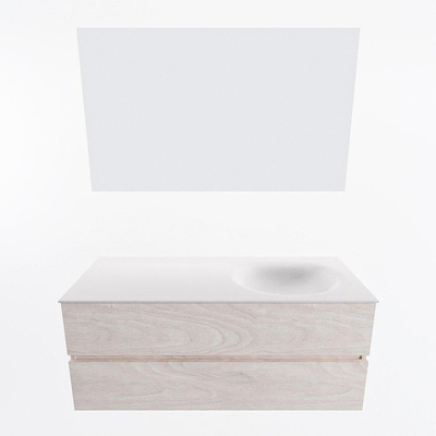 Mondiaz VICA ensemble de meuble de salle de bain - 120cm - meuble sous vasque en aggloméré - 2 tiroirs - lavabo moon à droite - sans trous de robinet - couleur talc - miroir LED - version XL 60cm de haut