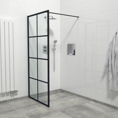 FugaFlow Efficiente Vetro douche à l'italienne salle de bain - 110x200cm - cadre de fenêtres extérieur - anti-calcaire - noir mat