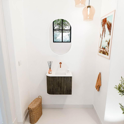 Mondiaz JOYA 51.6cm toiletmeubel - ronding links kleur Shadow - Wastafel FAYE positie Rechts Zonder kraangat kleur Talc.